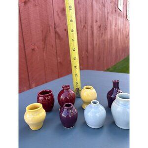 Vintage Handmade Audrey McKeon Mini Vases Set Of 8 Multiple Colors Ceramic
